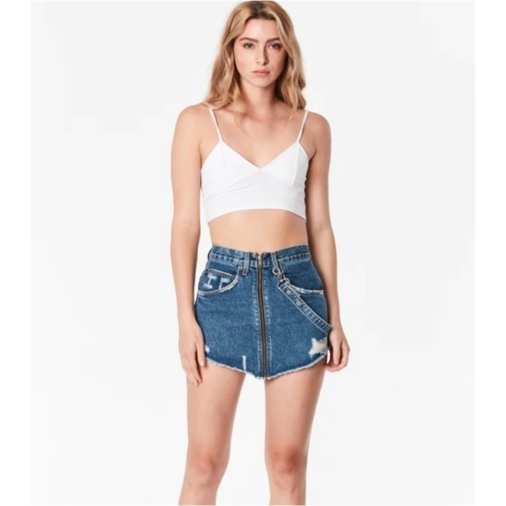Carmar Delphius Beatrice Harness Distressed Denim Skirt, Size 27